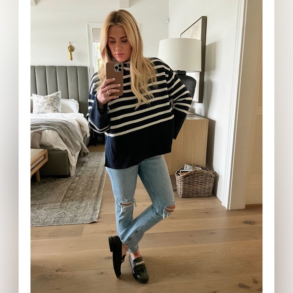 GAP Oversized Navy Blue Striped Turtleneck Sweater - NWT Size XXS - Picture 2 of 8